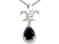 Tommaso Design Pear Shape 8x6mm Genuine Black Sapphire Pendant Necklace