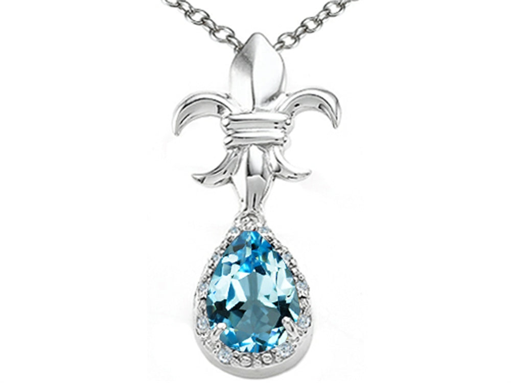 Tommaso Design Pear Shape 8x6mm Genuine Blue Topaz Pendant Necklace