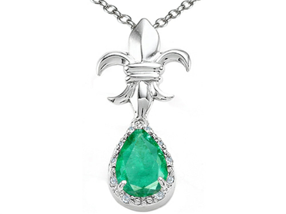 Tommaso Design Pear Shape 8x6mm Genuine Emerald Pendant Necklace