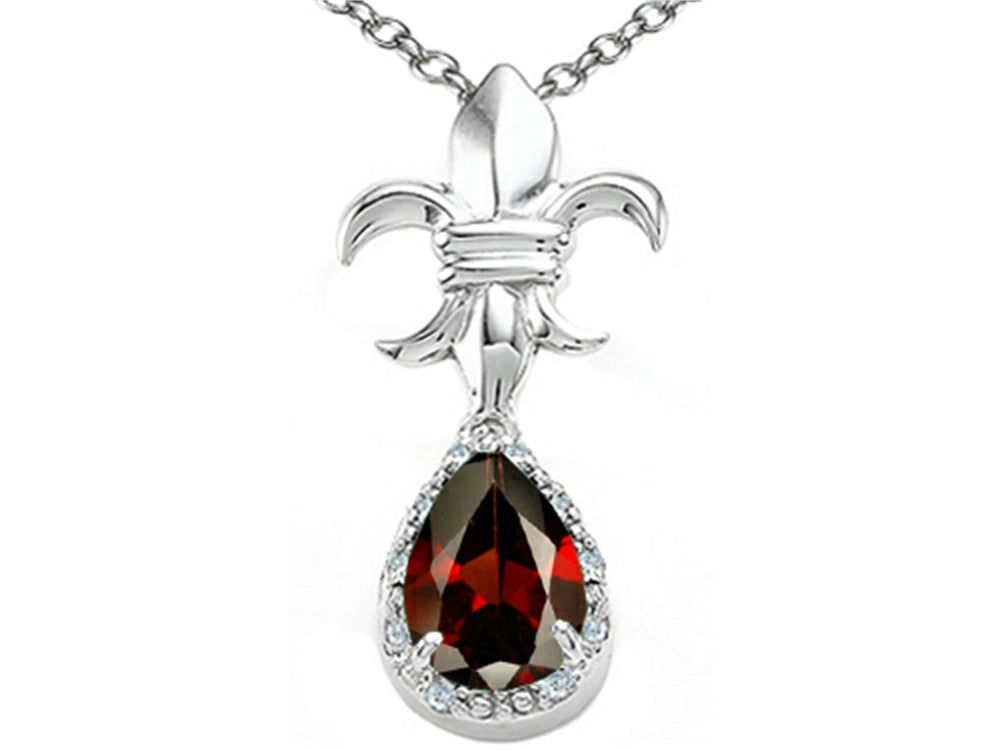 Tommaso Design Pear Shape 8x6mm Genuine Garnet Pendant Necklace