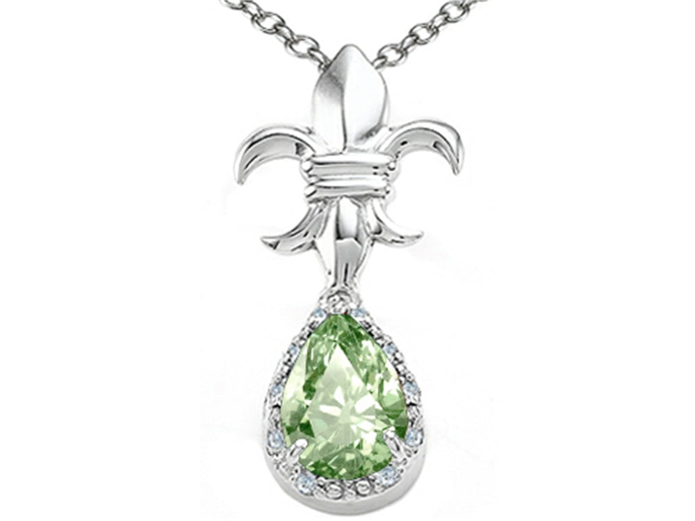 Tommaso Design Pear Shape 8x6mm Green Amethyst Pendant Necklace