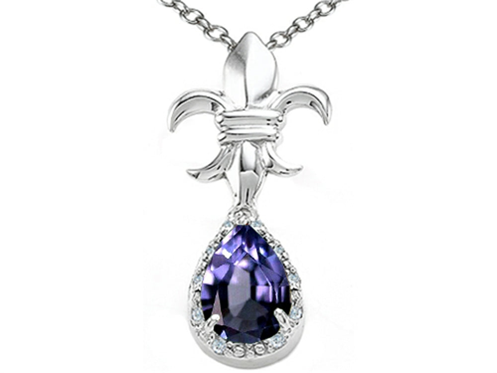 Tommaso Design Pear Shape 8x6mm Genuine Iolite Pendant Necklace