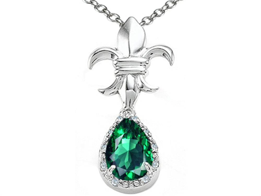 Tommaso Design Pear Shape 8x6mm Simulated Emerald Pendant Necklace