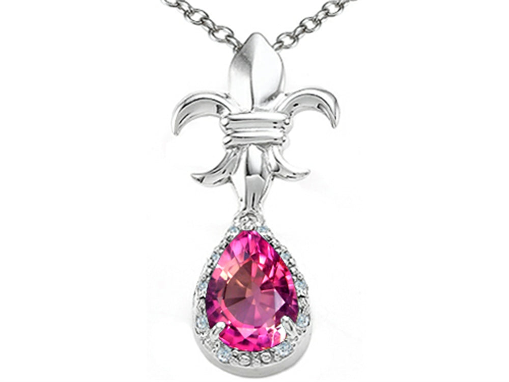 Tommaso Design™ Pear Shape 8x6mm Created Pink Sapphire Pendant Necklace