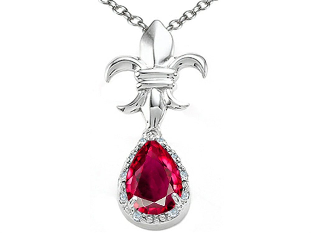 Tommaso Design Pear Shape 8x6mm Created Ruby Pendant Necklace