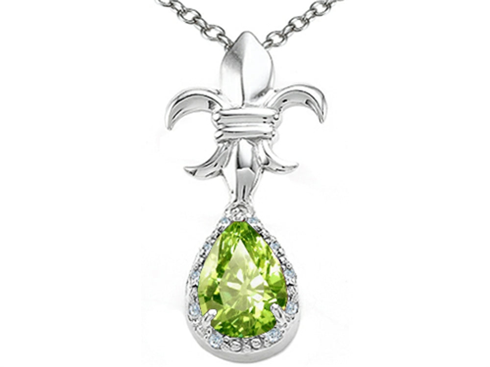 Tommaso Design Pear Shape 8x6mm Genuine Peridot Pendant Necklace