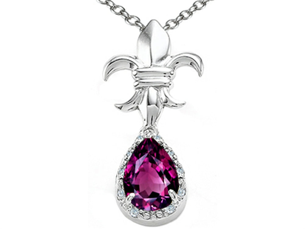Tommaso Design Pear Shape 8x6mm Genuine Rhodolite Pendant Necklace