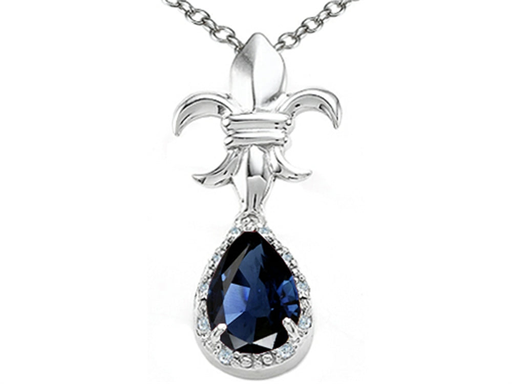 Tommaso Design Pear Shape 8x6mm Genuine Sapphire Pendant Necklace