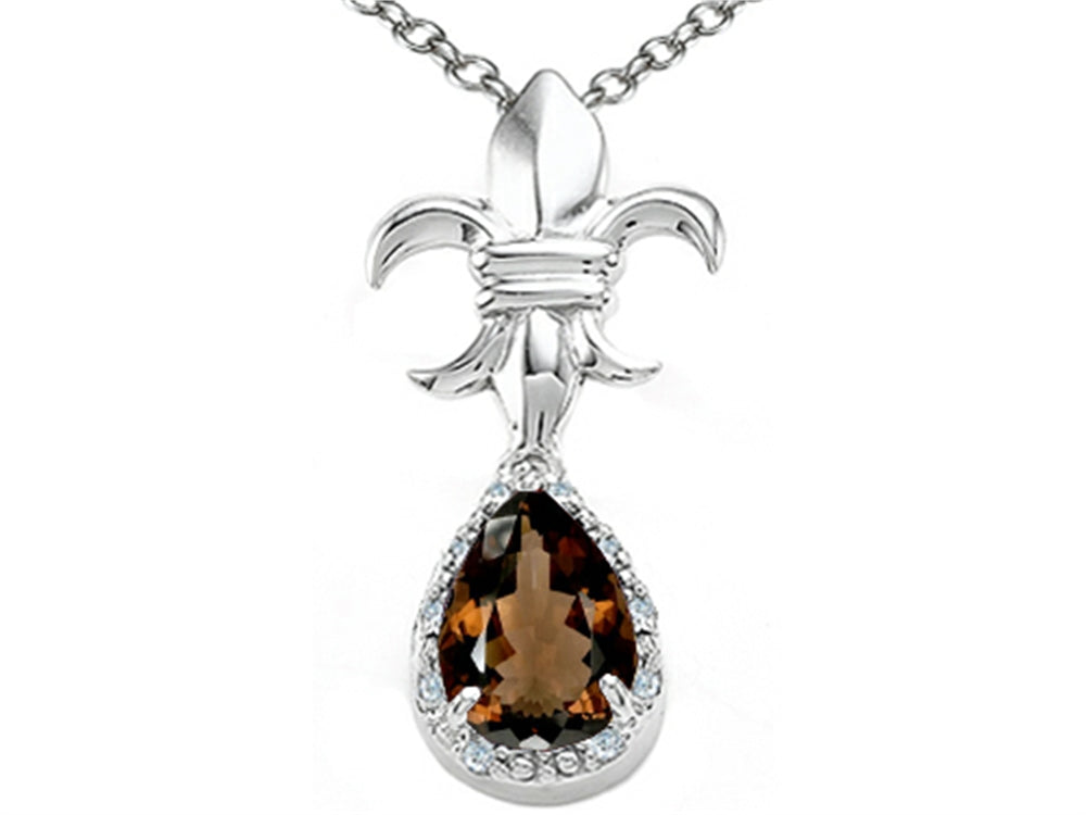 Tommaso Design Pear Shape 8x6mm Genuine Smoky Quartz Pendant Necklace