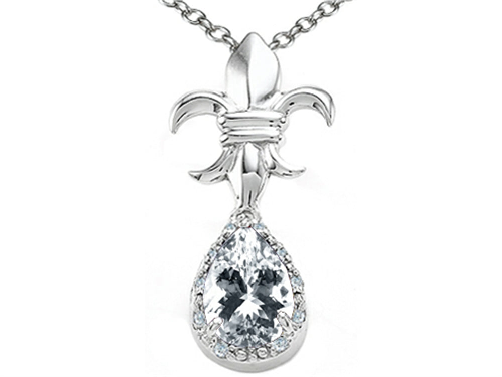 Tommaso Design Pear Shape 8x6mm Genuine White Topaz Pendant Necklace