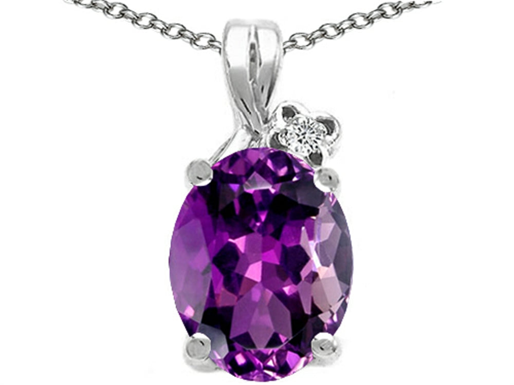 Tommaso Design Oval 10x8mm Genuine Amethyst Pendant Necklace