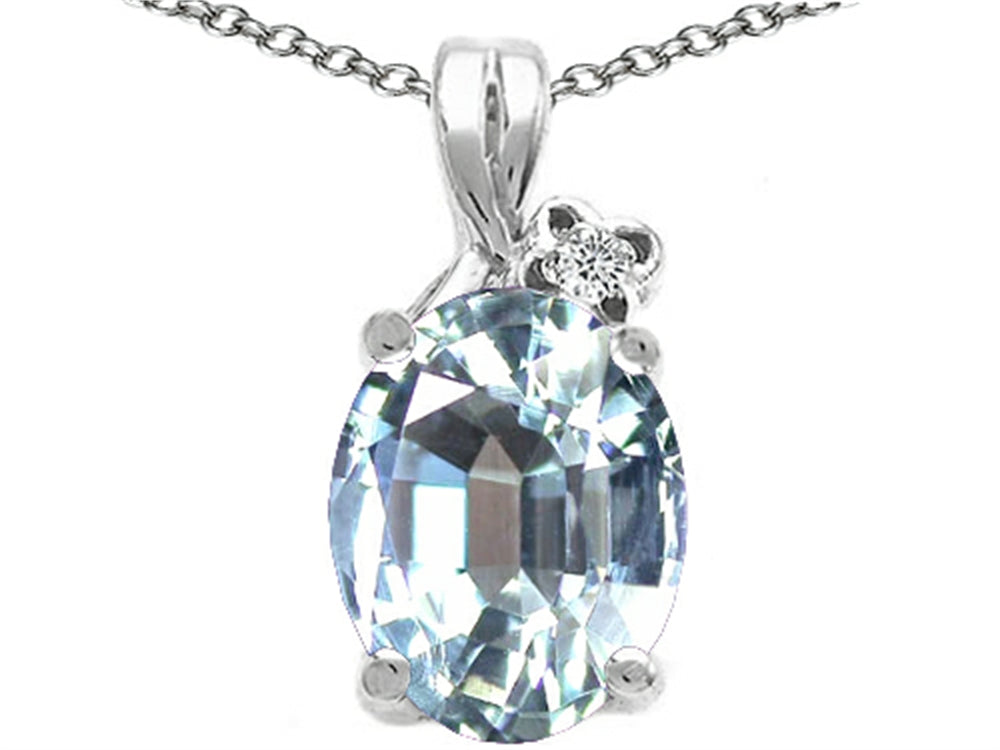 Tommaso Design Oval 10x8mm Genuine Aquamarine Pendant Necklace