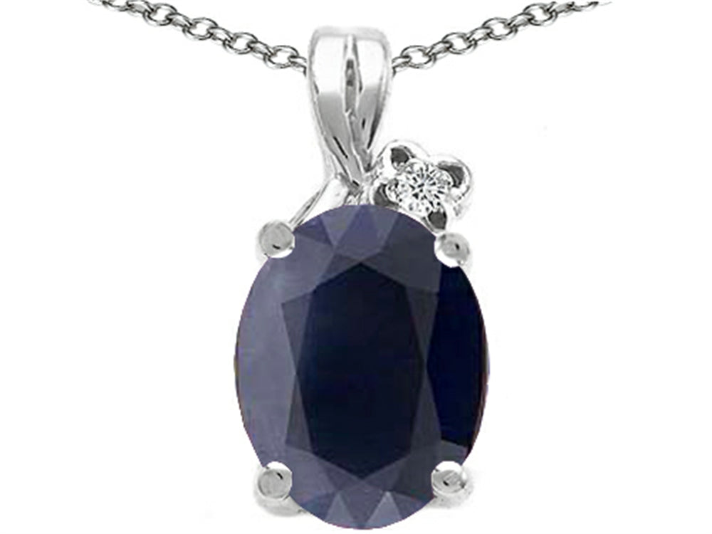 Tommaso Design Oval 10x8mm Genuine Black Sapphire Pendant Necklace