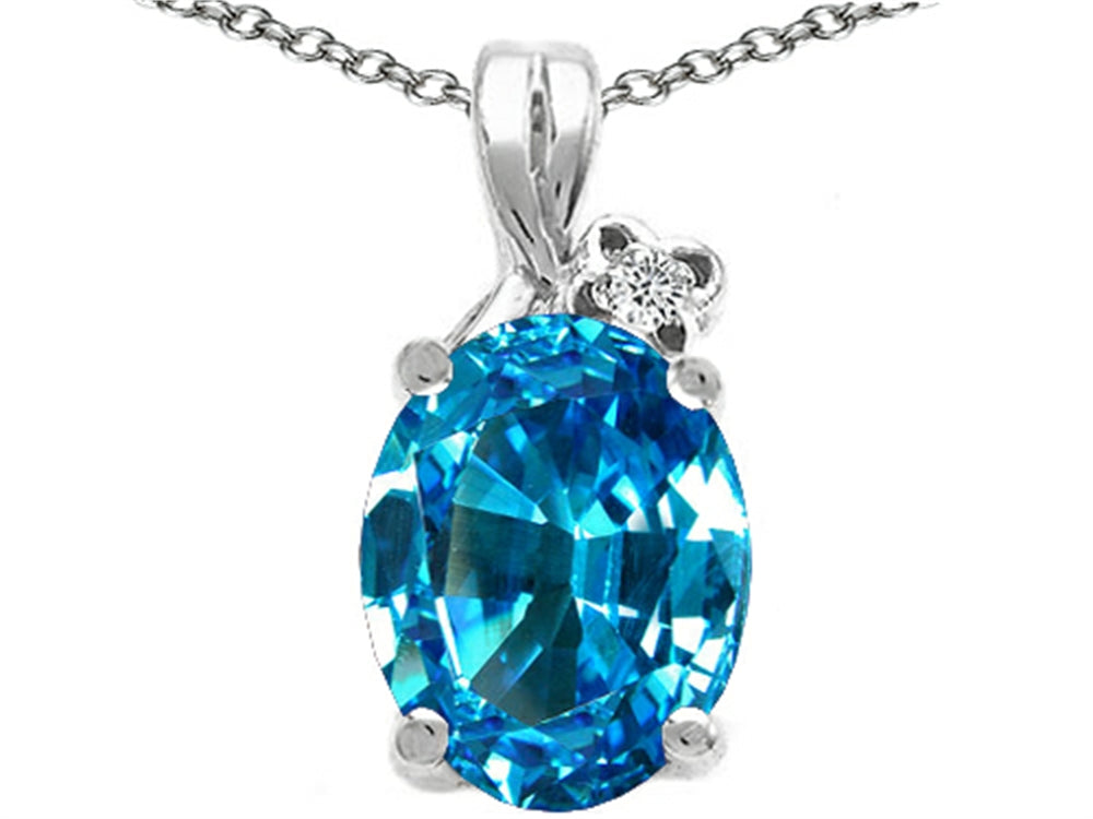 Tommaso Design Oval 10x8mm Genuine Blue Topaz Pendant Necklace