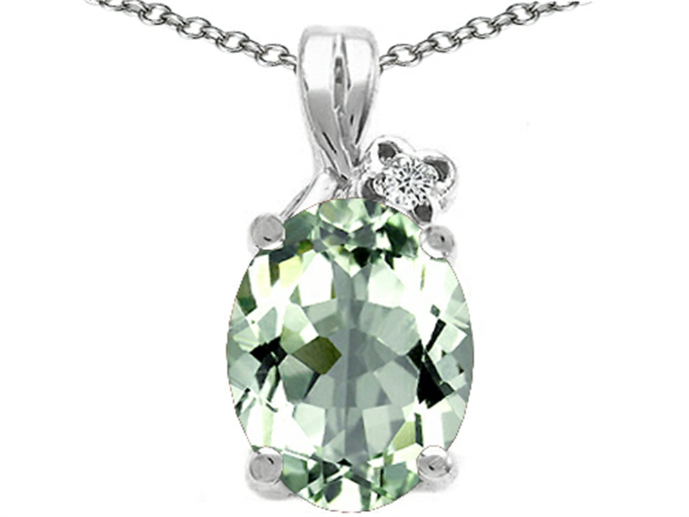 Tommaso Design Oval 10x8mm Green Amethyst Pendant Necklace