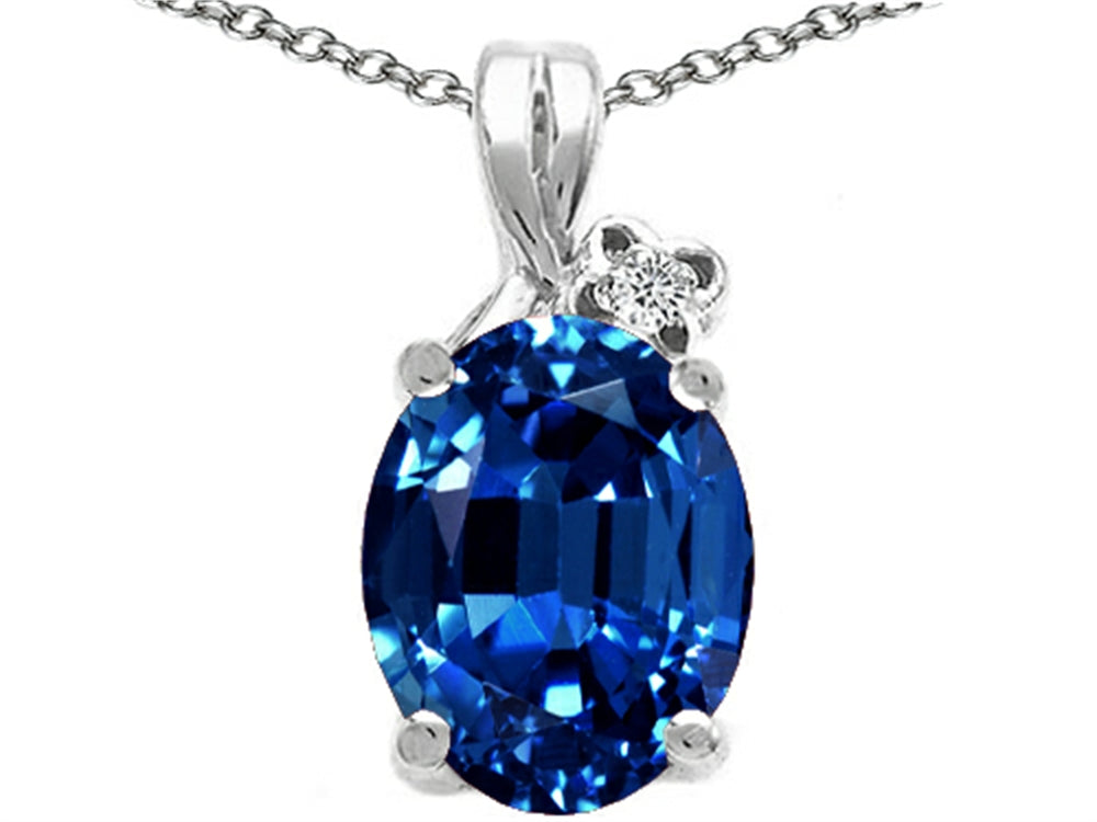 Tommaso Design Oval 10x8mm Created Blue Sapphire Pendant Necklace