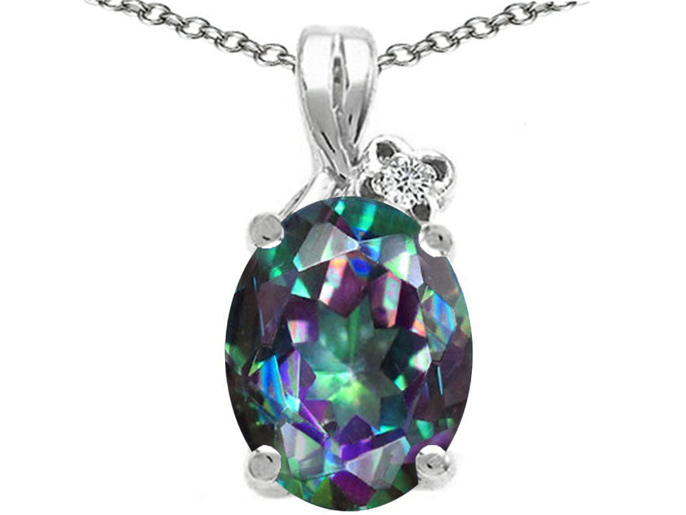 Tommaso Design Oval 10x8mm Mystic Rainbow Topaz Pendant Necklace