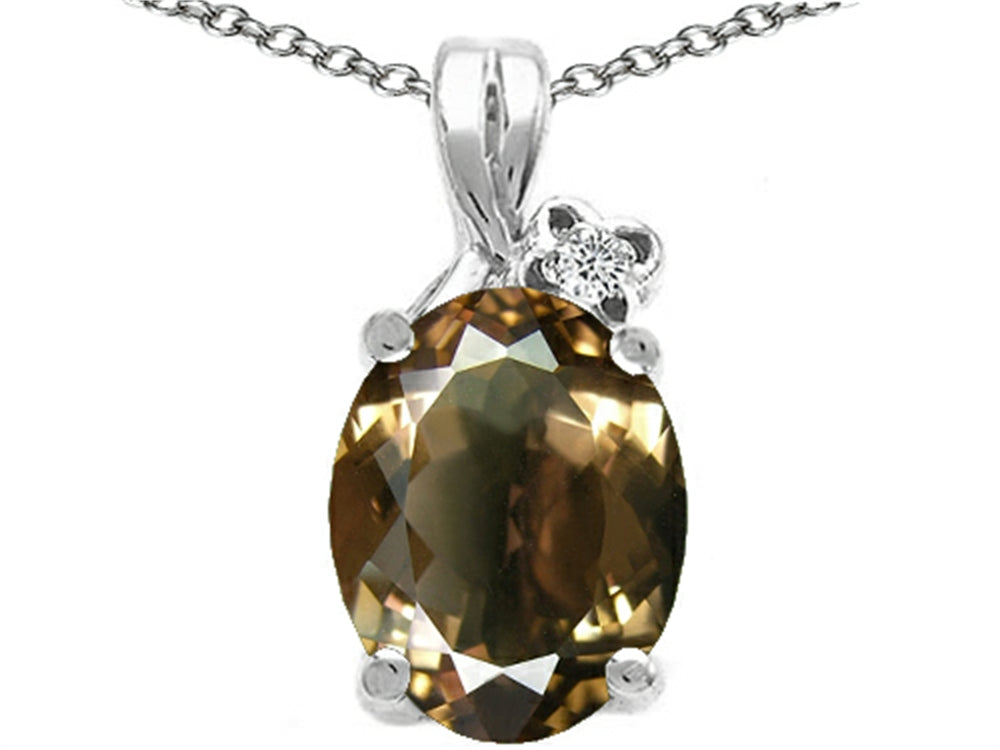 Tommaso Design Oval 10x8mm Genuine Smoky Quartz Pendant Necklace