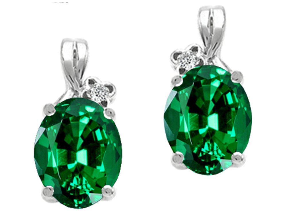 Tommaso Design Oval 8x6mm Simulated Emerald Earrings