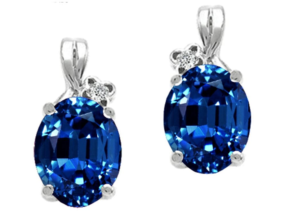 Tommaso Design Oval 8x6mm Created Blue Sapphire Earrings