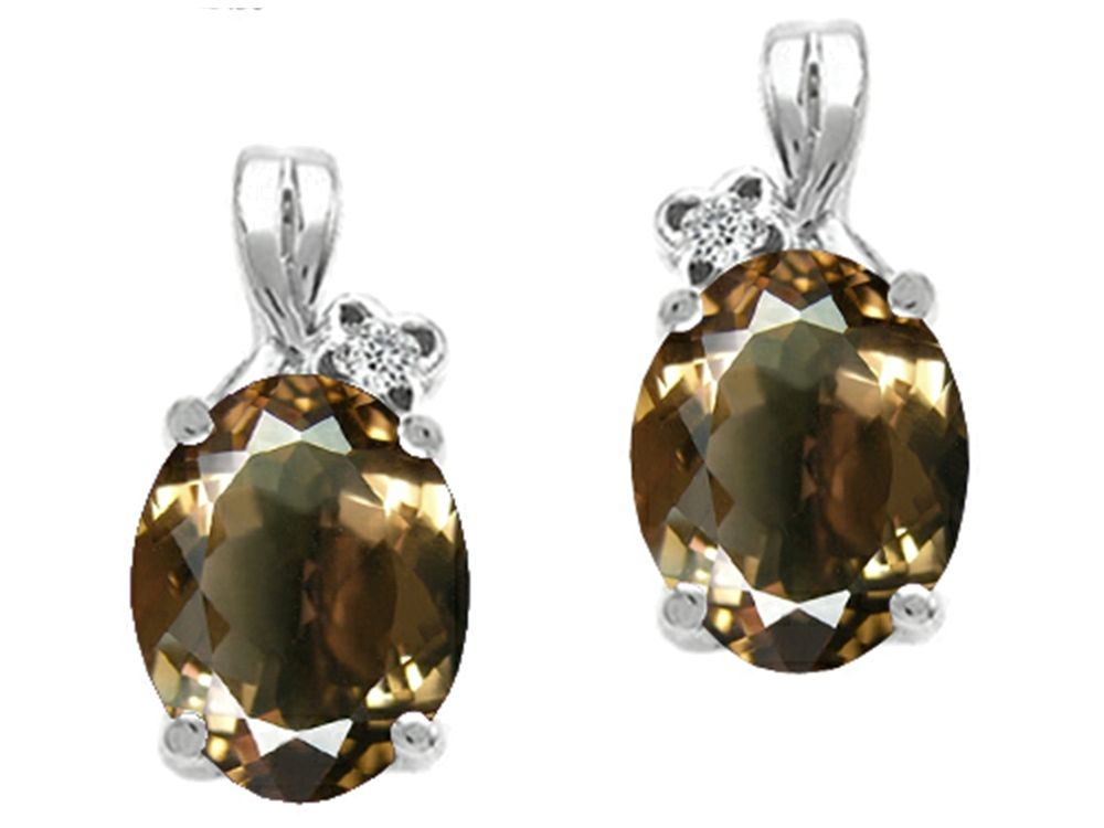 Tommaso Design Oval 8x6mm Genuine Smoky Quartz Earrings