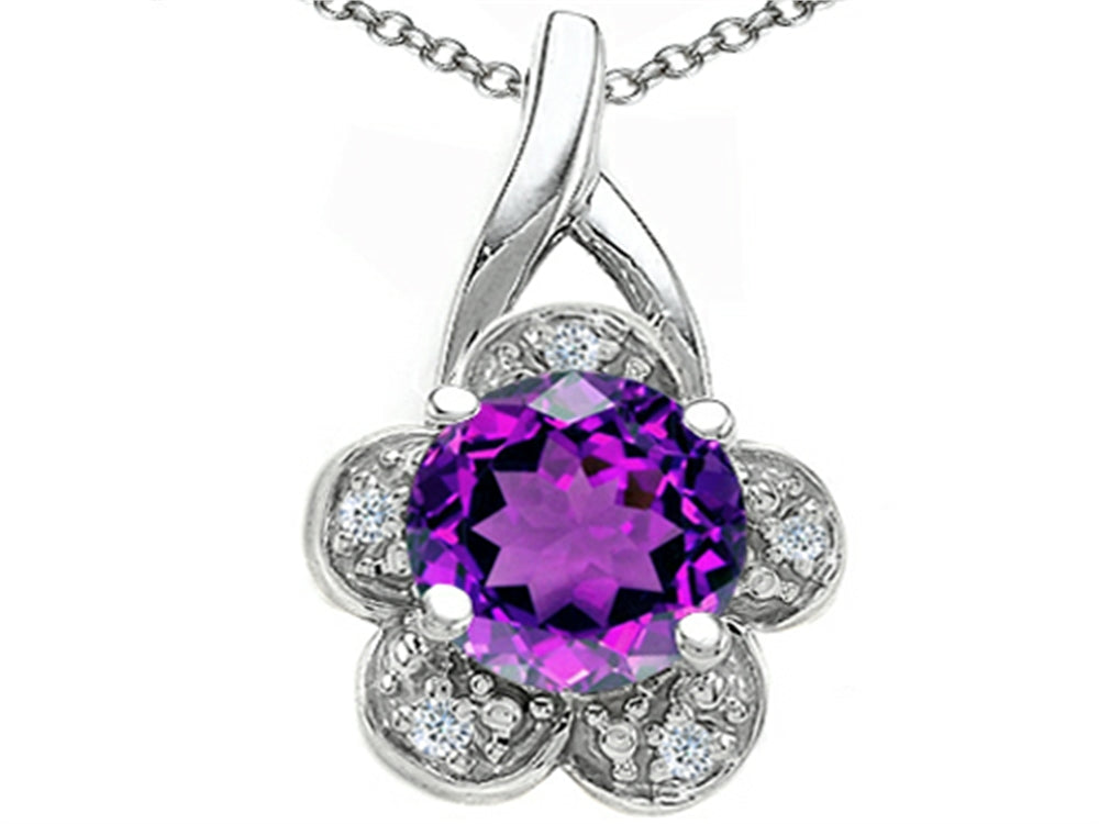 Tommaso Design Round 7 mm Genuine Amethyst Flower Pendant Necklace