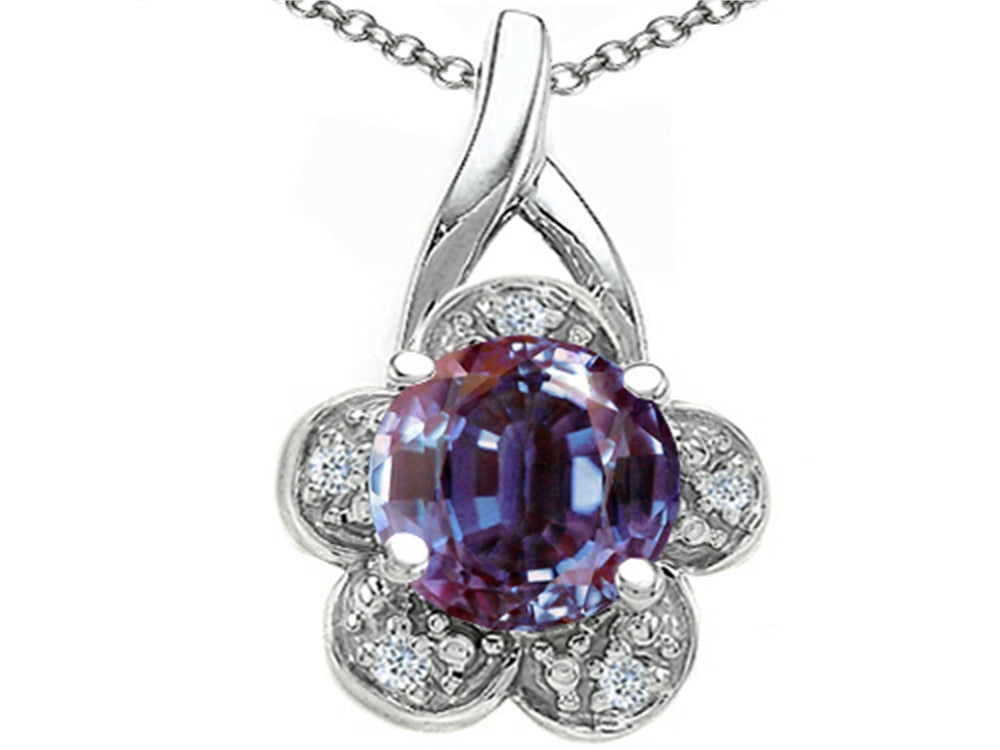 Tommaso Design Round 7 mm Simulated Alexandrite Flower Pendant Necklace