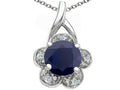 Tommaso Design Round 7 mm Genuine Black Sapphire Flower Pendant Necklace