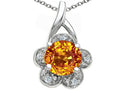 Tommaso Design Round 7 mm Genuine Citrine Flower Pendant Necklace