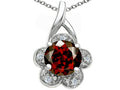 Tommaso Design Round 7 mm Genuine Garnet Flower Pendant Necklace