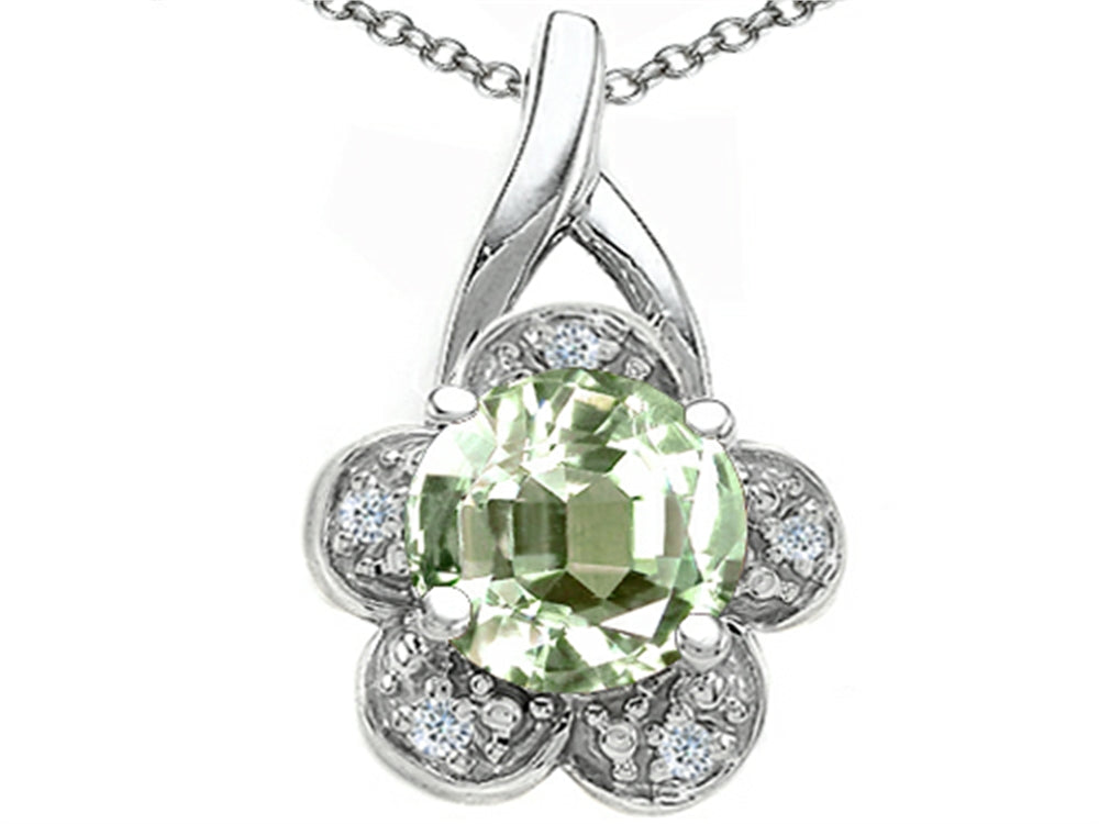 Tommaso Design Round 7 mm Green Amethyst Flower Pendant Necklace
