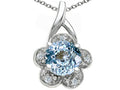 Tommaso Design Round 7 mm Simulated Aquamarine Flower Pendant Necklace