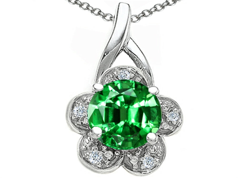 Tommaso Design Round 7mm Simulated Emerald Flower Pendant Necklace