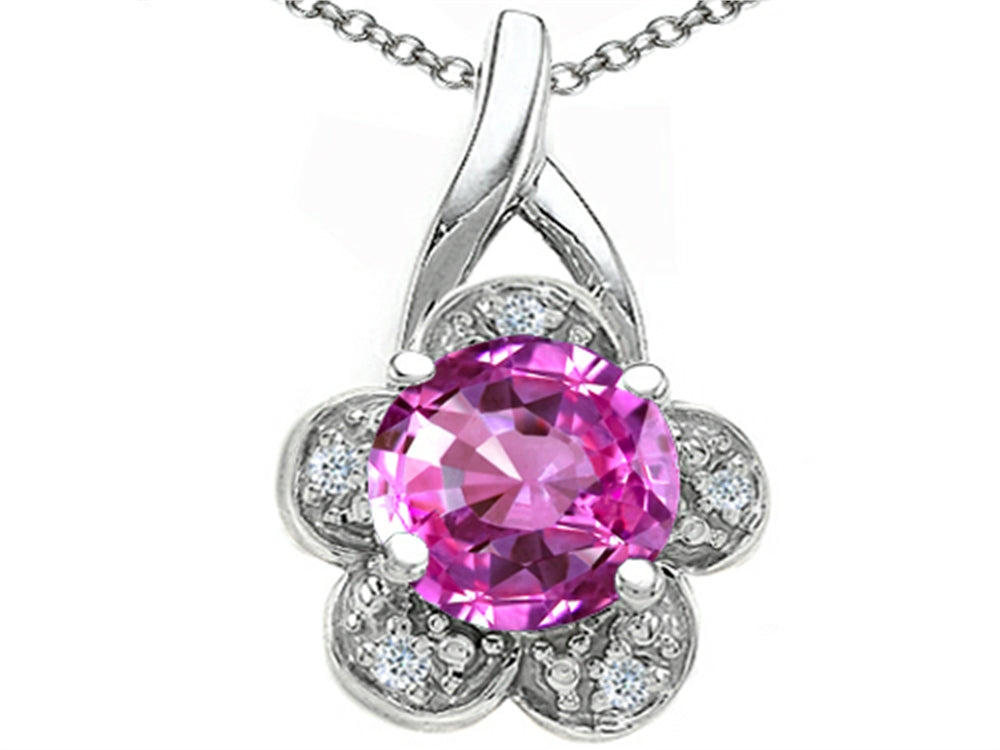 Tommaso Design™ Round 7 mm Created Pink Sapphire Flower Pendant Necklace