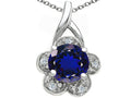 Tommaso Design Round 7 mm Created Blue Sapphire Flower Pendant Necklace