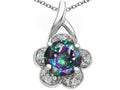 Tommaso Design Round 7 mm Mystic Rainbow Topaz Flower Pendant Necklace