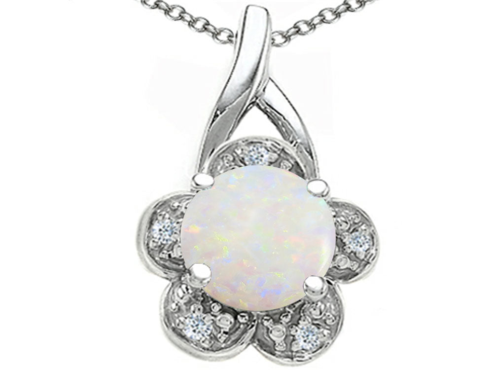 Tommaso Design Round 7 mm Genuine Opal Flower Pendant Necklace