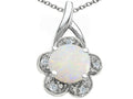 Tommaso Design Round 7 mm Genuine Opal Flower Pendant Necklace