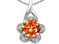 Tommaso Design Round 7 mm Simulated Orange Sapphire Flower Pendant Necklace