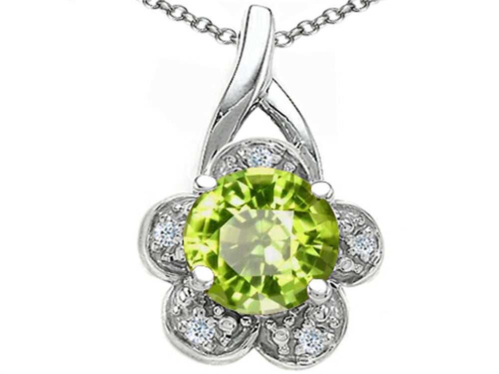 Tommaso Design Round 7 mm Genuine Peridot Flower Pendant Necklace
