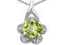 Tommaso Design Round 7 mm Genuine Peridot Flower Pendant Necklace