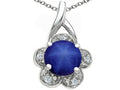 Tommaso Design Round 7mm Created Star Sapphire Flower Pendant Necklace