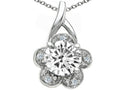 Tommaso Design Round Genuine White Topaz Flower Pendant Necklace