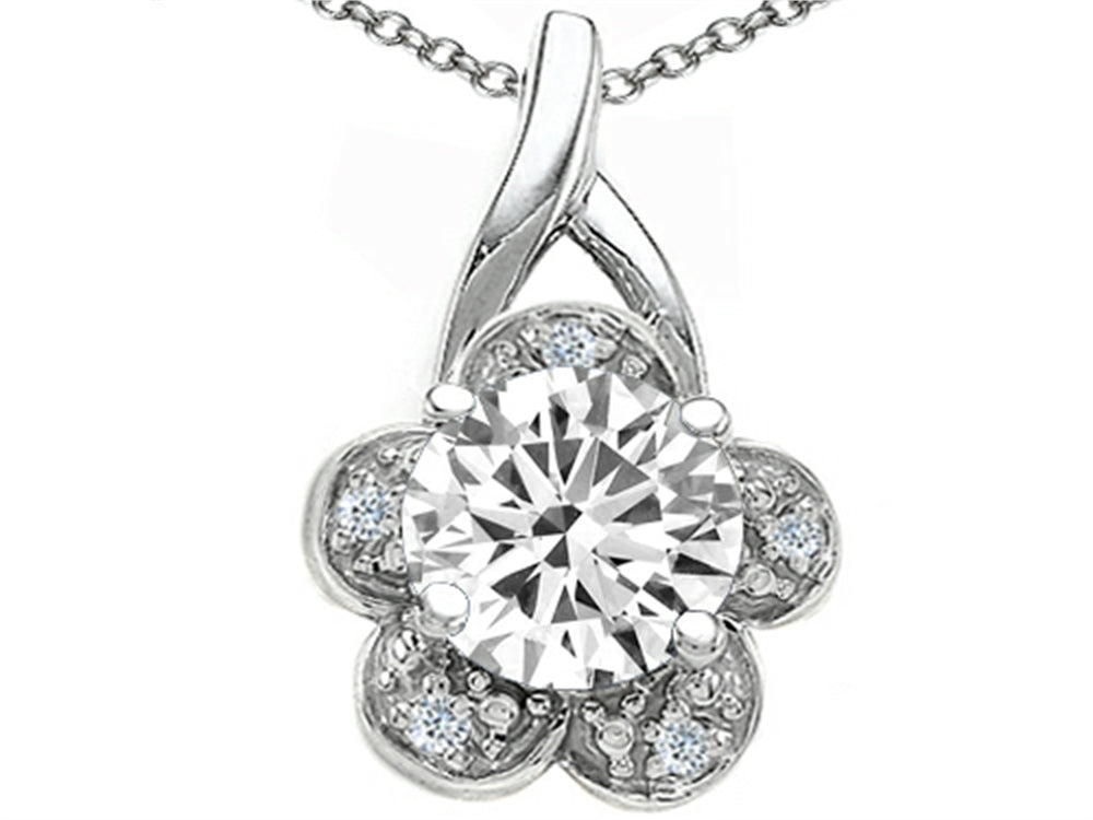Tommaso Design Round Genuine White Topaz Flower Pendant Necklace