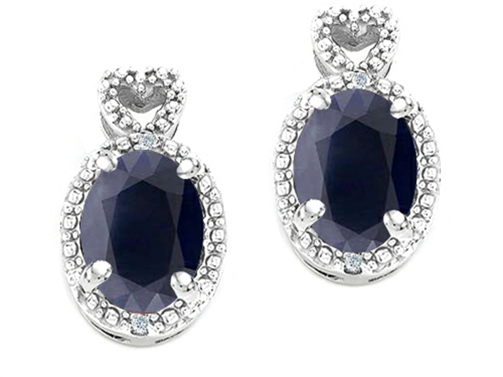Tommaso Design Oval 7x5mm Genuine Black Sapphire Earrings