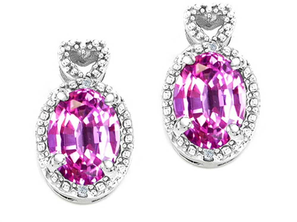 Tommaso Design Oval 7x5mm Created Pink Sapphire Earrings