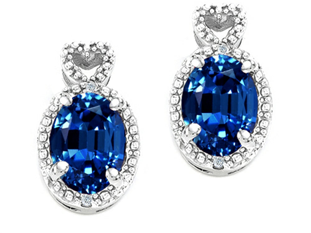 Tommaso Design Oval 7x5mm Created Blue Sapphire Earrings