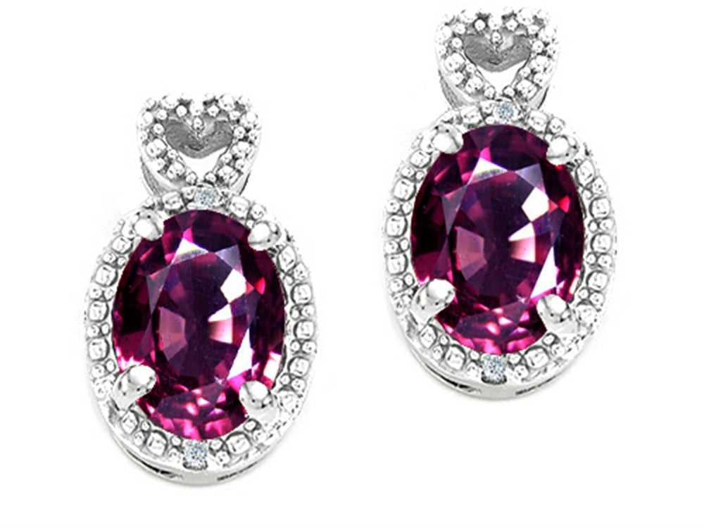 Tommaso Design Oval 7x5mm Genuine Rhodolite Earrings