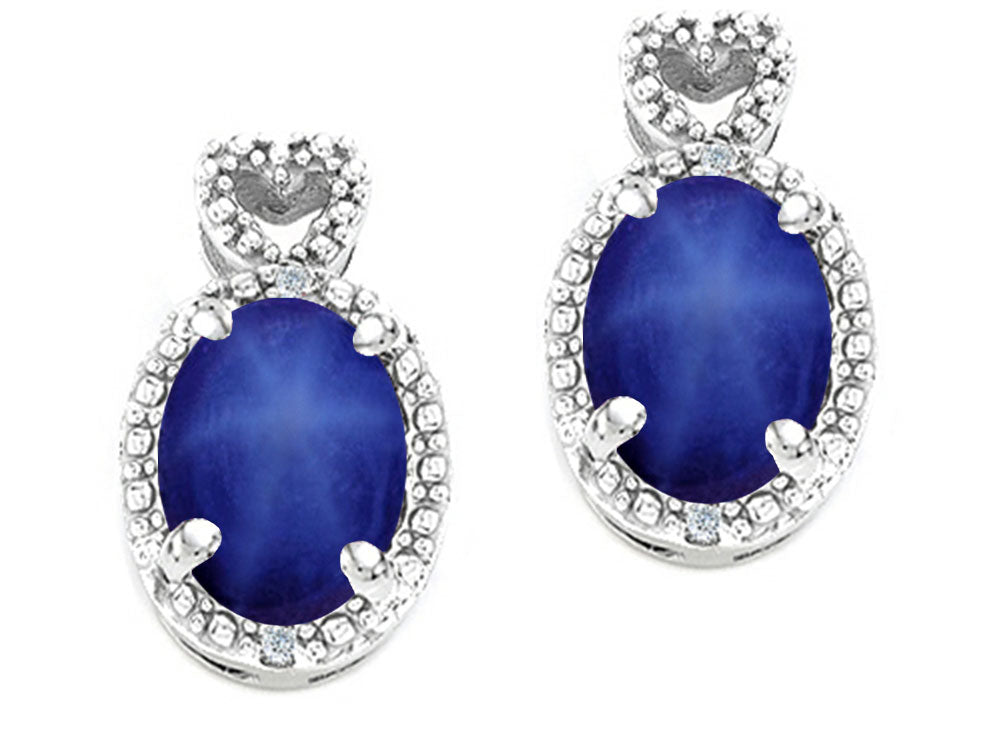 Tommaso Design Oval 7x5mm Created Star Sapphire Earrings
