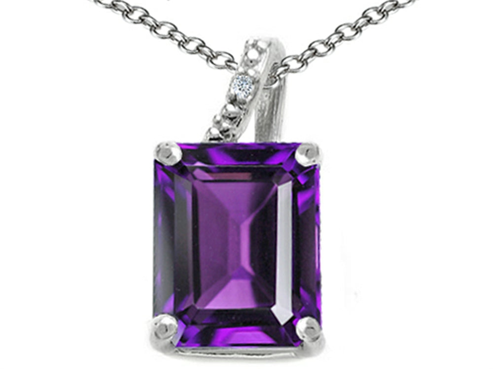 Tommaso Design Emerald Cut 10x8mm Genuine Amethyst Pendant Necklace